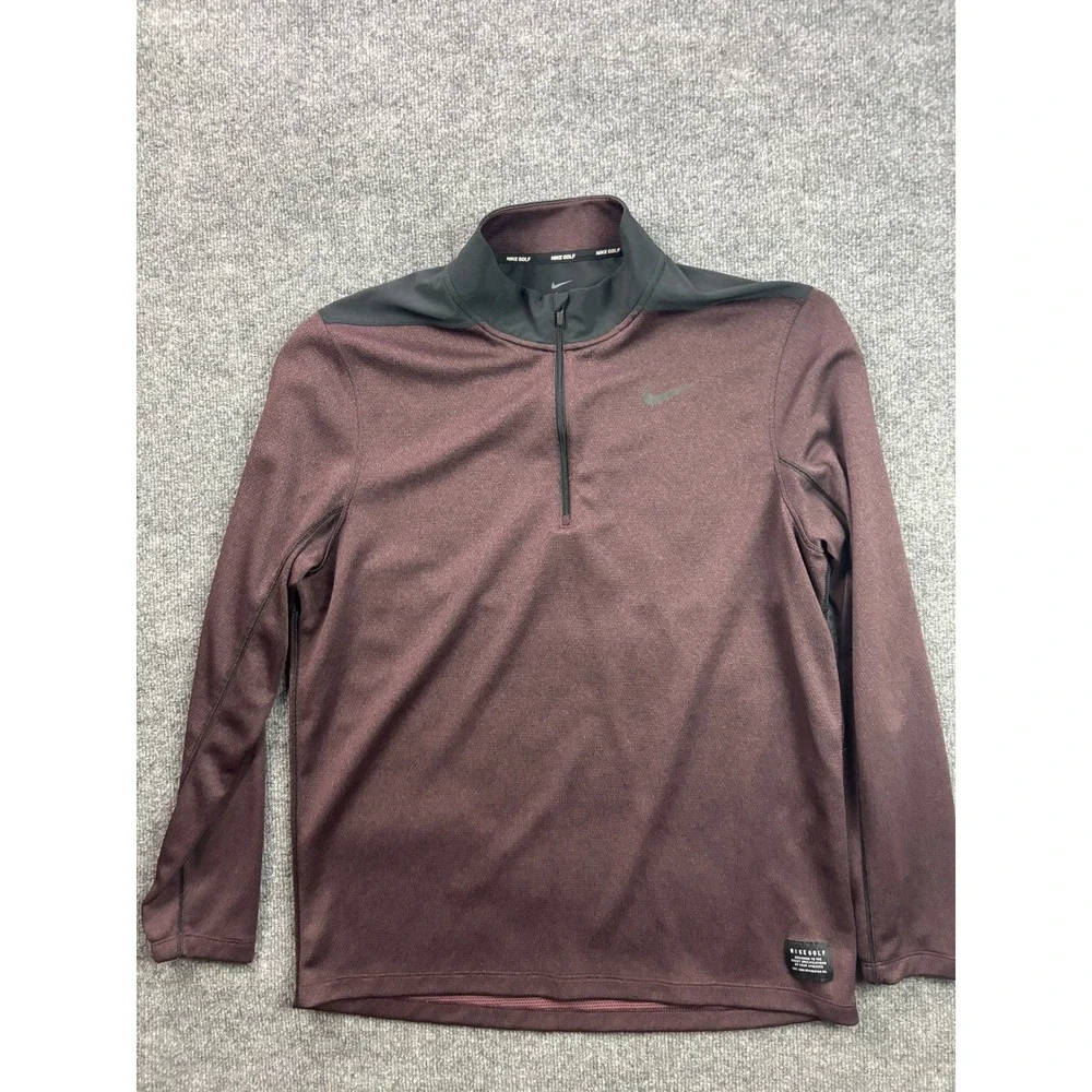Nike Golf 1/4 Zip Pullover Mens Large Burgundy Black Dri-FIT Performance Top
